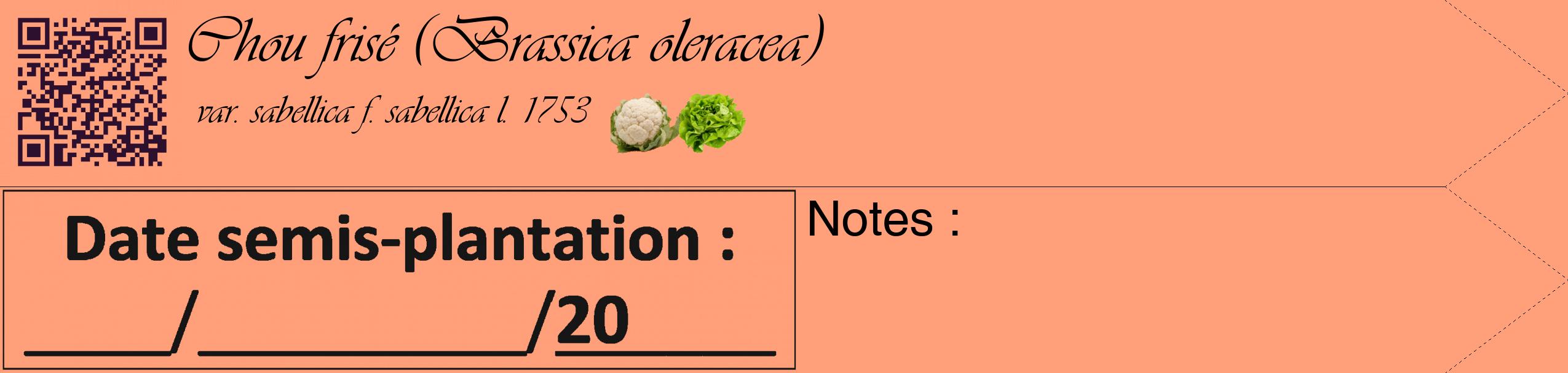 Étiquette de : Brassica oleracea var. sabellica f. sabellica l. 1753 - format c - style noire39simple_basique_basiqueviv avec qrcode et comestibilité simplifiée