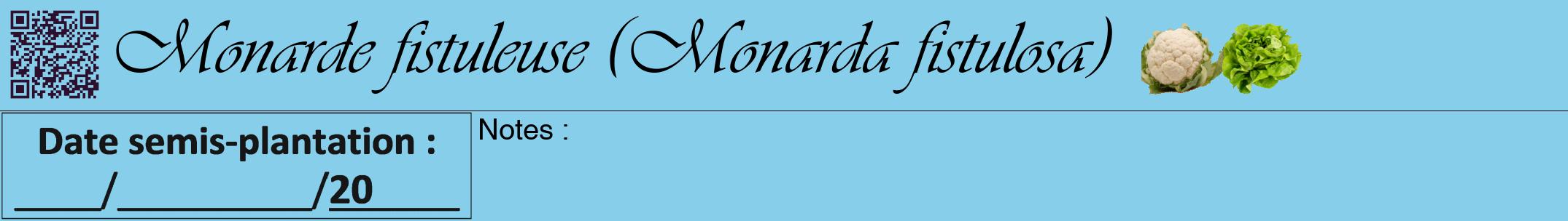 Étiquette de : Monarda fistulosa - format a - style noire1viv avec qrcode et comestibilité simplifiée