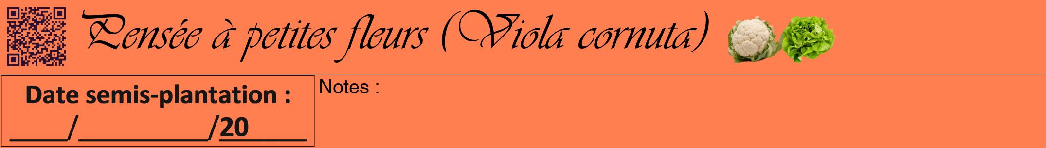 Étiquette de : Viola cornuta - format a - style noire24viv avec qrcode et comestibilité simplifiée