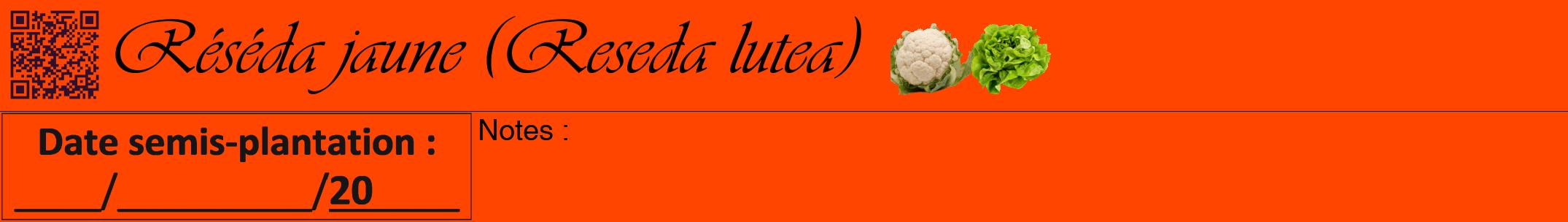Étiquette de : Reseda lutea - format a - style noire26viv avec qrcode et comestibilité simplifiée