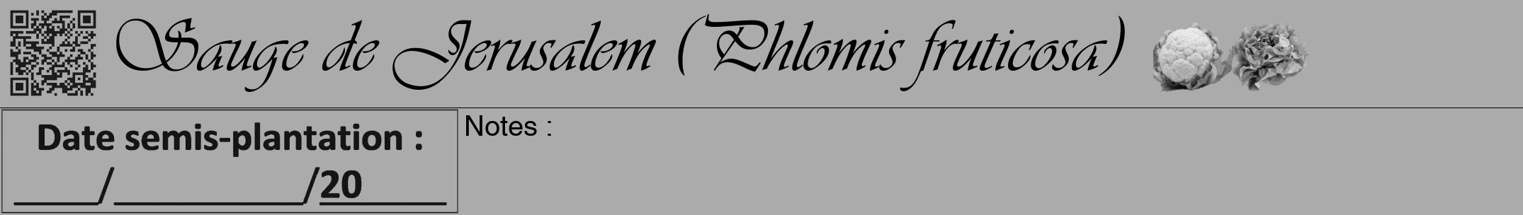Étiquette de : Phlomis fruticosa - format a - style noire37simpleviv avec qrcode et comestibilité simplifiée