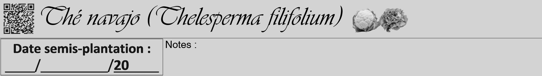 Étiquette de : Thelesperma filifolium - format a - style noire56viv avec qrcode et comestibilité simplifiée