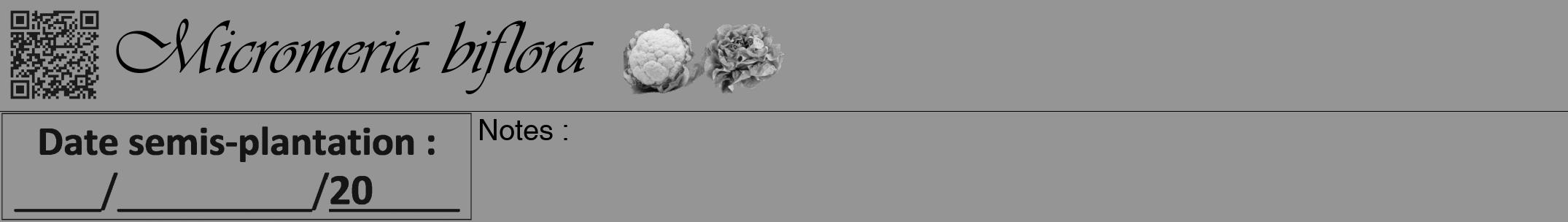 Étiquette de : Micromeria biflora - format a - style noire16viv avec qrcode et comestibilité simplifiée