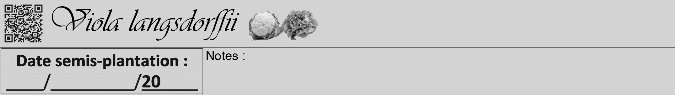 Étiquette de : Viola langsdorffii - format a - style noire56viv avec qrcode et comestibilité simplifiée