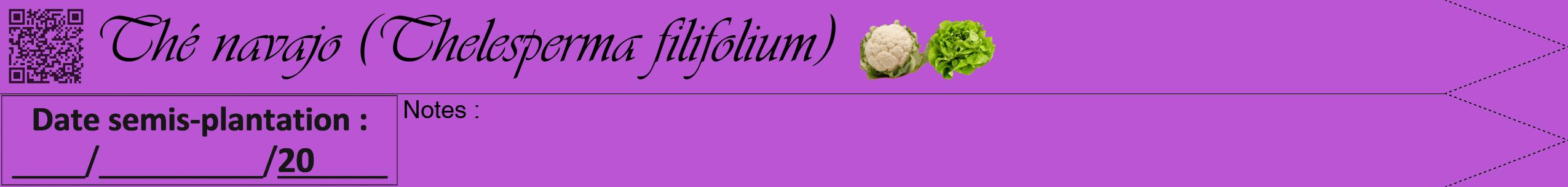 Étiquette de : Thelesperma filifolium - format b - style noire50viv avec qrcode et comestibilité simplifiée