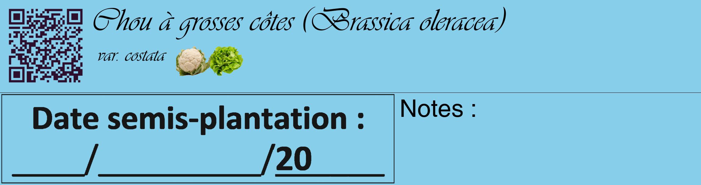 Étiquette de : Brassica oleracea var. costata - format c - style noire1_basique_basiqueviv avec qrcode et comestibilité simplifiée