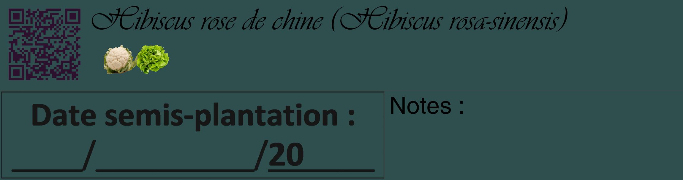 Étiquette de : Hibiscus rosa-sinensis - format c - style noire58_basique_basiqueviv avec qrcode et comestibilité simplifiée