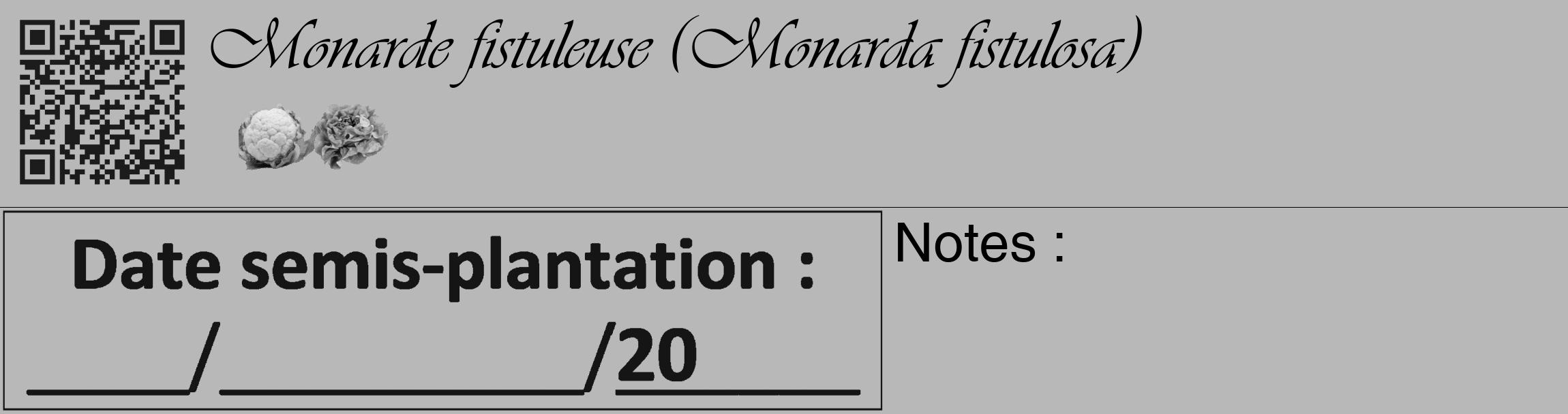 Étiquette de : Monarda fistulosa - format c - style noire39_basique_basiqueviv avec qrcode et comestibilité simplifiée