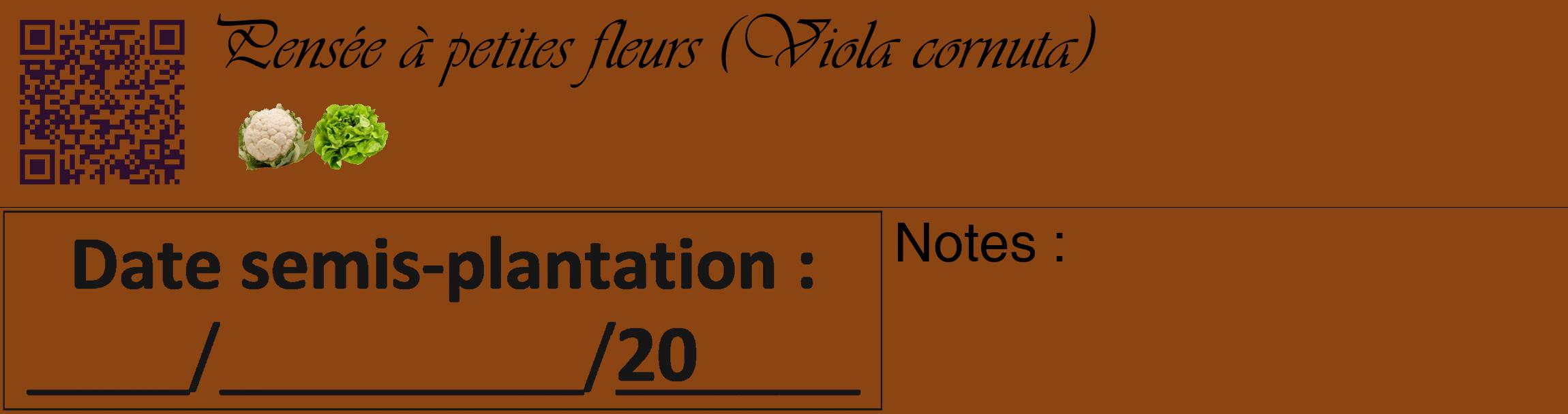Étiquette de : Viola cornuta - format c - style noire30_basique_basiqueviv avec qrcode et comestibilité simplifiée
