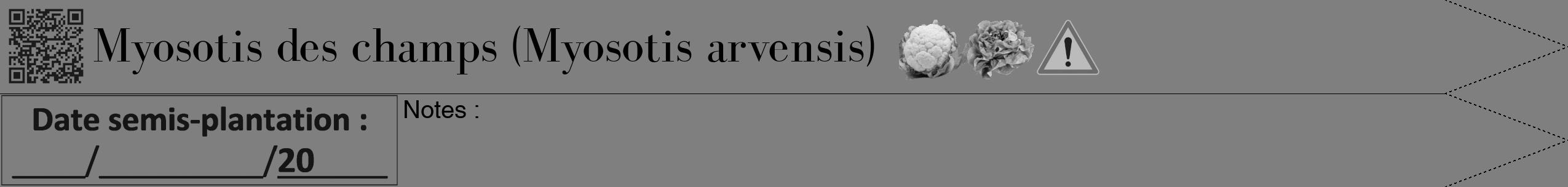 Étiquette de : Myosotis arvensis - format b - style noire57bod avec qrcode et comestibilité simplifiée