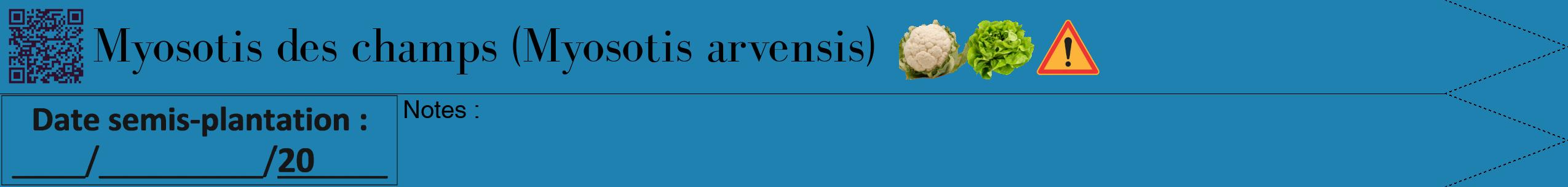 Étiquette de : Myosotis arvensis - format b - style noire6bod avec qrcode et comestibilité simplifiée