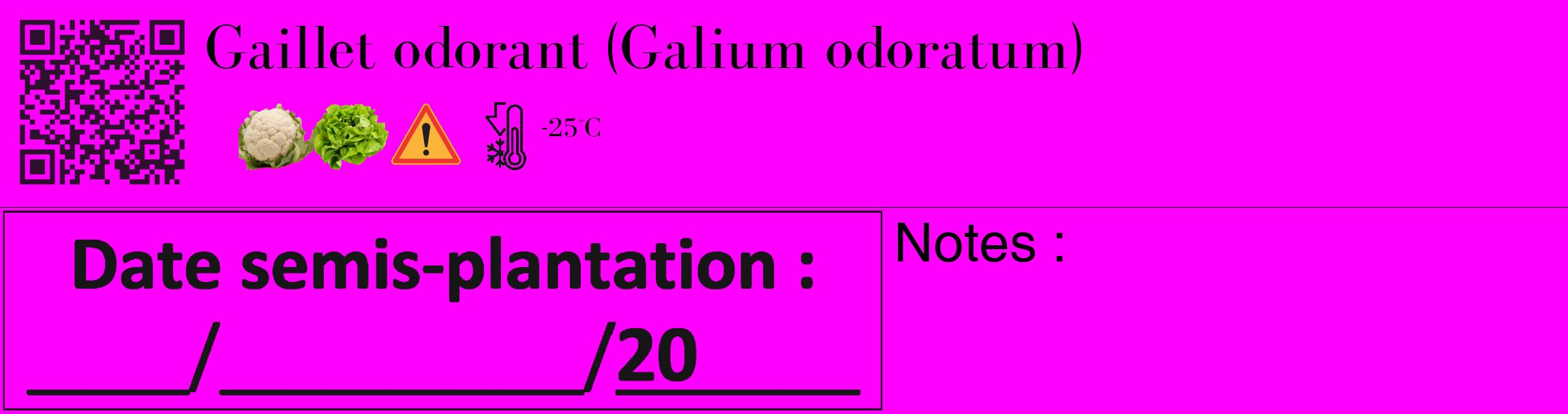 Étiquette de : Galium odoratum - format c - style noire51_basique_basiquebod avec qrcode et comestibilité simplifiée