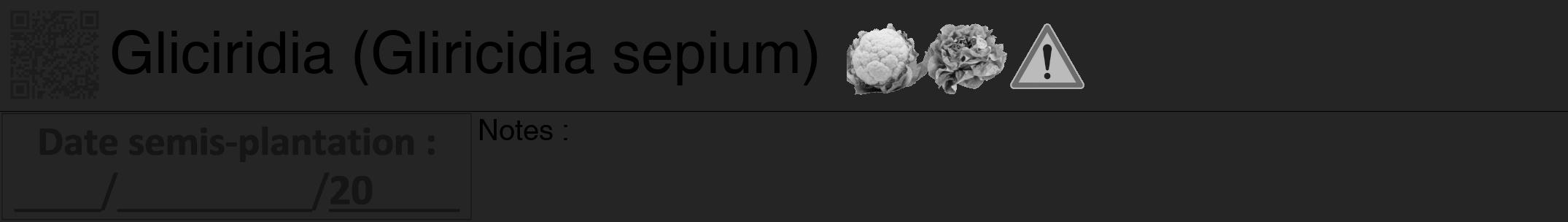 Étiquette de : Gliricidia sepium - format a - style noire47hel avec qrcode et comestibilité simplifiée