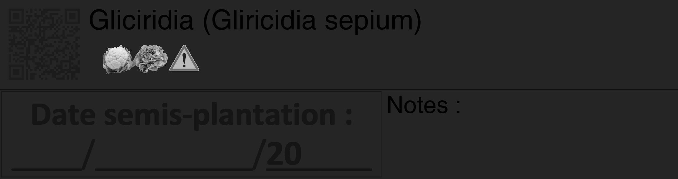 Étiquette de : Gliricidia sepium - format c - style noire47_basique_basiquehel avec qrcode et comestibilité simplifiée