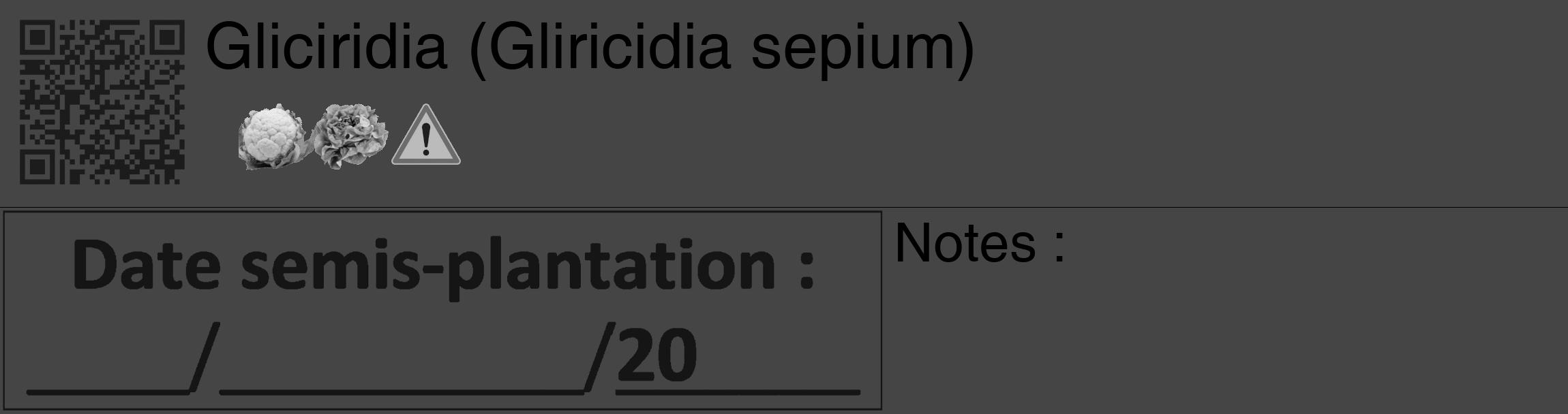 Étiquette de : Gliricidia sepium - format c - style noire58_basique_basiquehel avec qrcode et comestibilité simplifiée