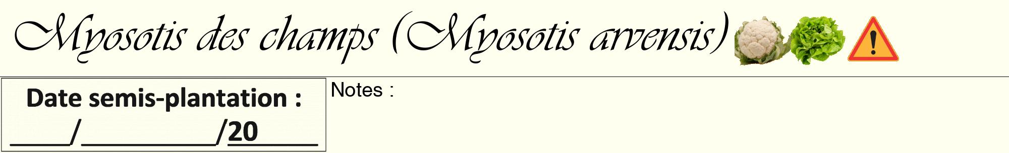 Étiquette de : Myosotis arvensis - format a - style noire19viv avec comestibilité simplifiée