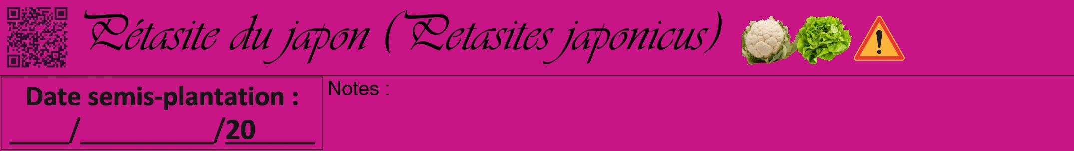 Étiquette de : Petasites japonicus - format a - style noire45viv avec qrcode et comestibilité simplifiée