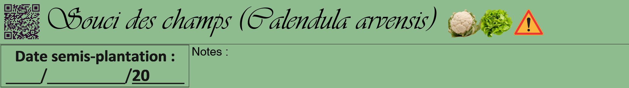 Étiquette de : Calendula arvensis - format a - style noire13viv avec qrcode et comestibilité simplifiée