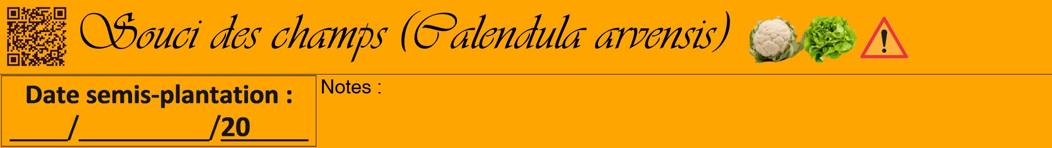 Étiquette de : Calendula arvensis - format a - style noire22viv avec qrcode et comestibilité simplifiée