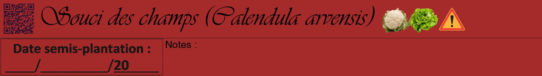 Étiquette de : Calendula arvensis - format a - style noire33simpleviv avec qrcode et comestibilité simplifiée