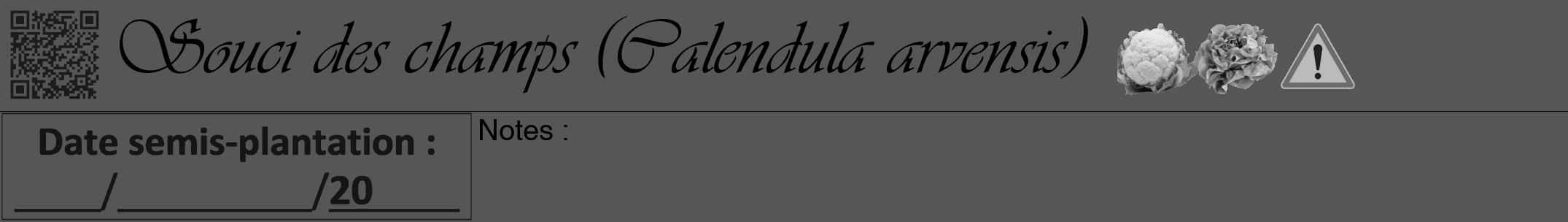 Étiquette de : Calendula arvensis - format a - style noire45viv avec qrcode et comestibilité simplifiée