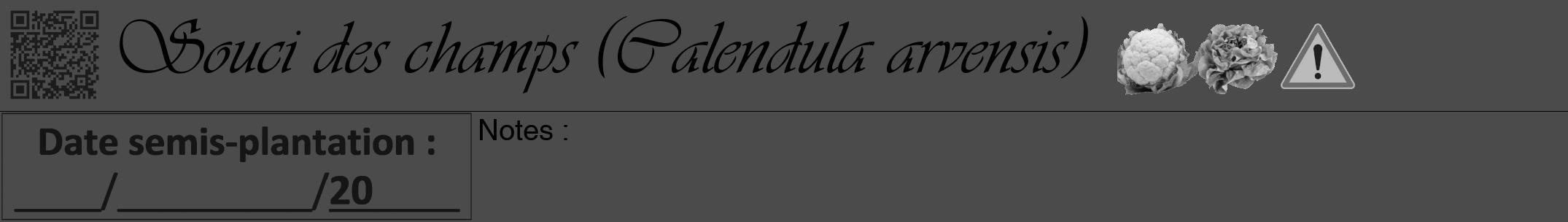 Étiquette de : Calendula arvensis - format a - style noire9simpleviv avec qrcode et comestibilité simplifiée