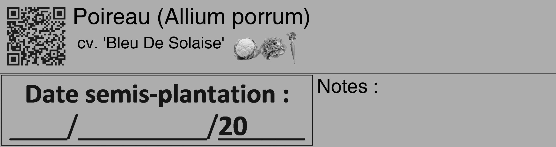 Étiquette de : Allium porrum cv. 'Bleu De Solaise' - format c - style noire22_basique_basiquehel avec qrcode et comestibilité simplifiée