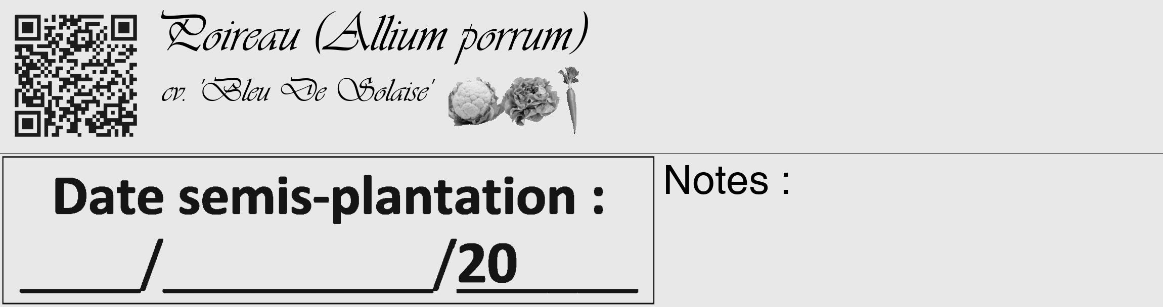 Étiquette de : Allium porrum cv. 'Bleu De Solaise' - format c - style noire55_basique_basiqueviv avec qrcode et comestibilité simplifiée