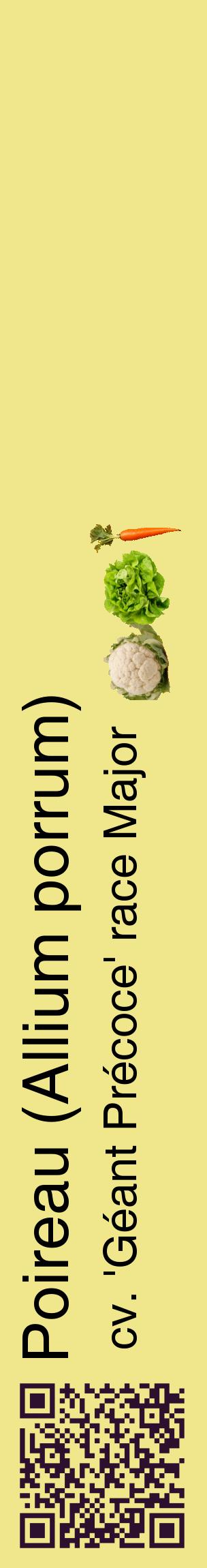 Étiquette de : Allium porrum cv. 'Géant Précoce' race Major - format c - style noire20_basiquehel avec qrcode et comestibilité simplifiée