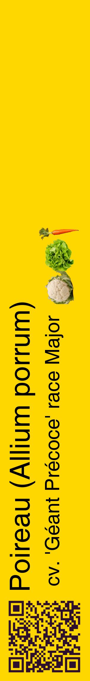 Étiquette de : Allium porrum cv. 'Géant Précoce' race Major - format c - style noire21_basiquehel avec qrcode et comestibilité simplifiée