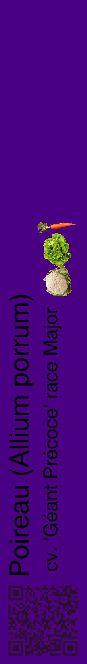 Étiquette de : Allium porrum cv. 'Géant Précoce' race Major - format c - style noire47_basiquehel avec qrcode et comestibilité simplifiée