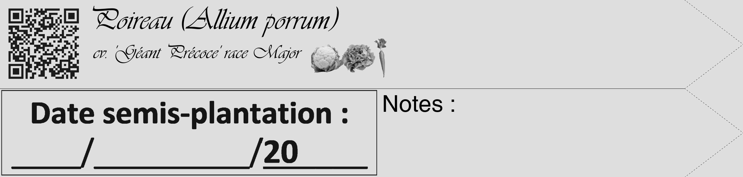 Étiquette de : Allium porrum cv. 'Géant Précoce' race Major - format c - style noire20simple_basique_basiqueviv avec qrcode et comestibilité simplifiée