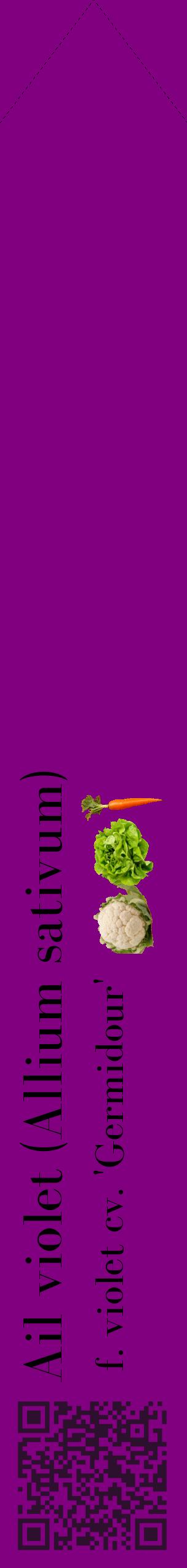 Étiquette de : Allium sativum f. violet cv. 'Germidour' - format c - style noire46_simplebod avec qrcode et comestibilité simplifiée