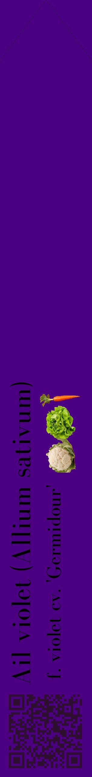 Étiquette de : Allium sativum f. violet cv. 'Germidour' - format c - style noire47_simplebod avec qrcode et comestibilité simplifiée