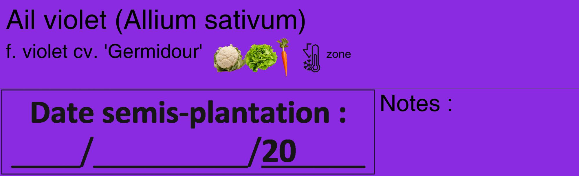 Étiquette de : Allium sativum f. violet cv. 'Germidour' - format c - style noire49_basique_basiquehel avec comestibilité simplifiée