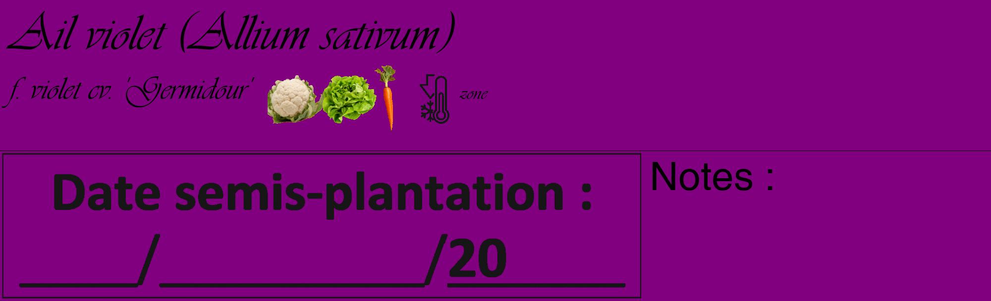 Étiquette de : Allium sativum f. violet cv. 'Germidour' - format c - style noire46_basique_basiqueviv avec comestibilité simplifiée