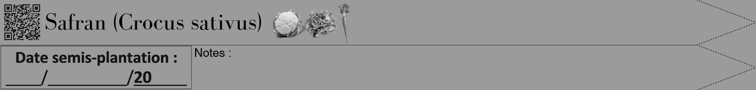 Étiquette de : Crocus sativus - format b - style noire52bod avec qrcode et comestibilité simplifiée