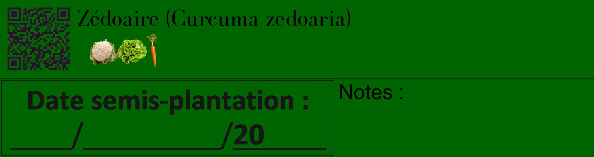 Étiquette de : Curcuma zedoaria - format c - style noire8_basique_basiquebod avec qrcode et comestibilité simplifiée