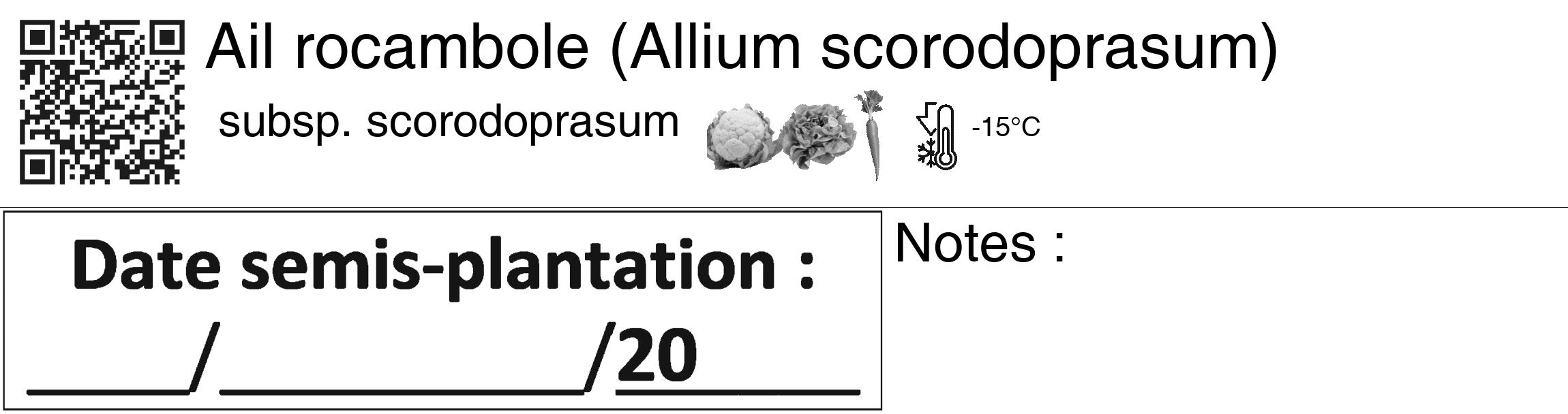 Étiquette de : Allium scorodoprasum subsp. scorodoprasum - format c - style noire60_basiquegrrvhel avec qrcode et comestibilité simplifiée