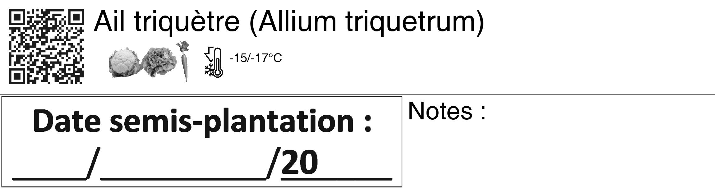 Étiquette de : Allium triquetrum - format c - style noire60_basiquegrrvhel avec qrcode et comestibilité simplifiée