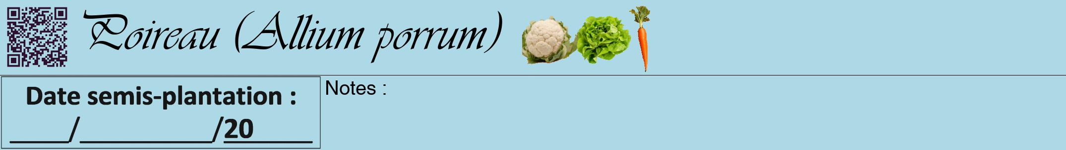 Étiquette de : Allium porrum - format a - style noire0viv avec qrcode et comestibilité simplifiée