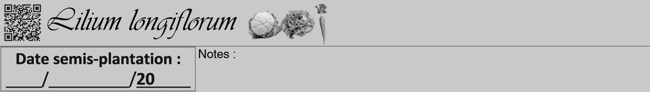 Étiquette de : Lilium longiflorum - format a - style noire54viv avec qrcode et comestibilité simplifiée