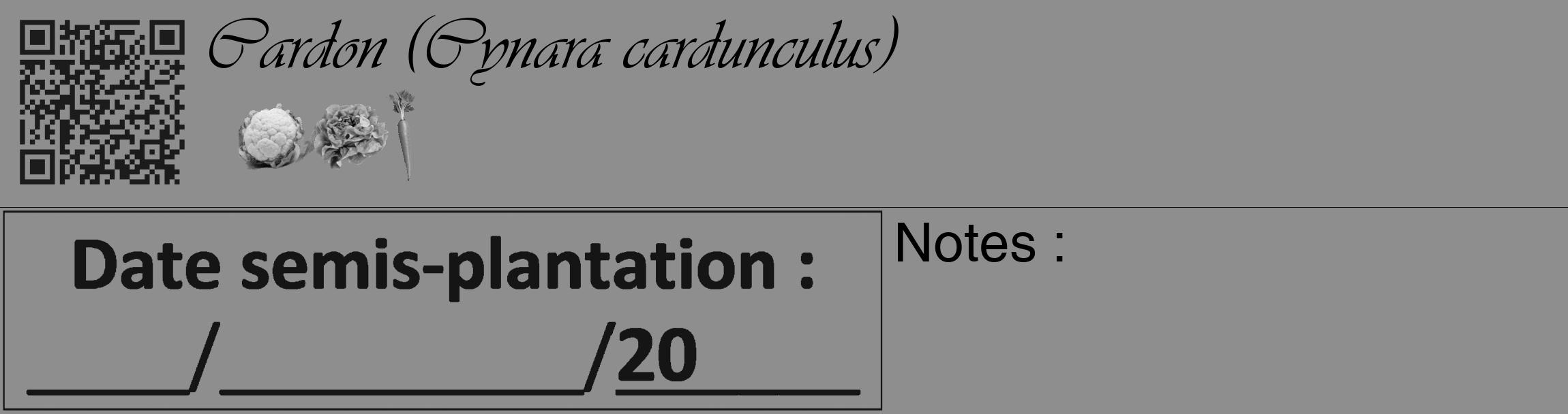 Étiquette de : Cynara cardunculus - format c - style noire25basique_basique_basiqueviv avec qrcode et comestibilité simplifiée