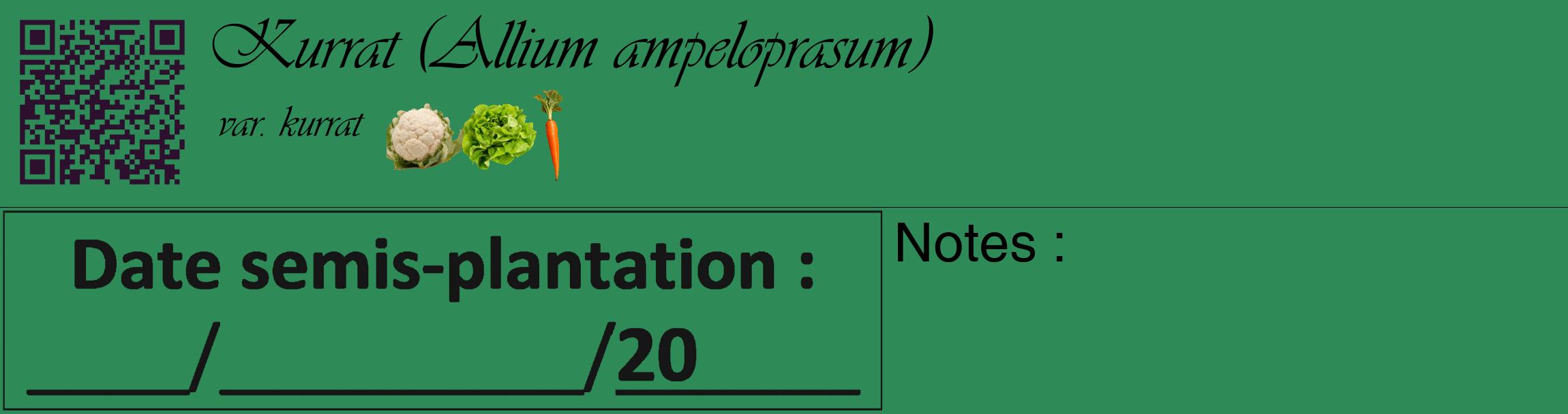Étiquette de : Allium ampeloprasum var. kurrat - format c - style noire11_basique_basiqueviv avec qrcode et comestibilité simplifiée