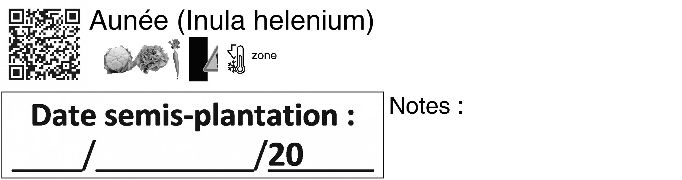Étiquette de : Inula helenium - format c - style noire60_basiquegrrvhel avec qrcode et comestibilité simplifiée