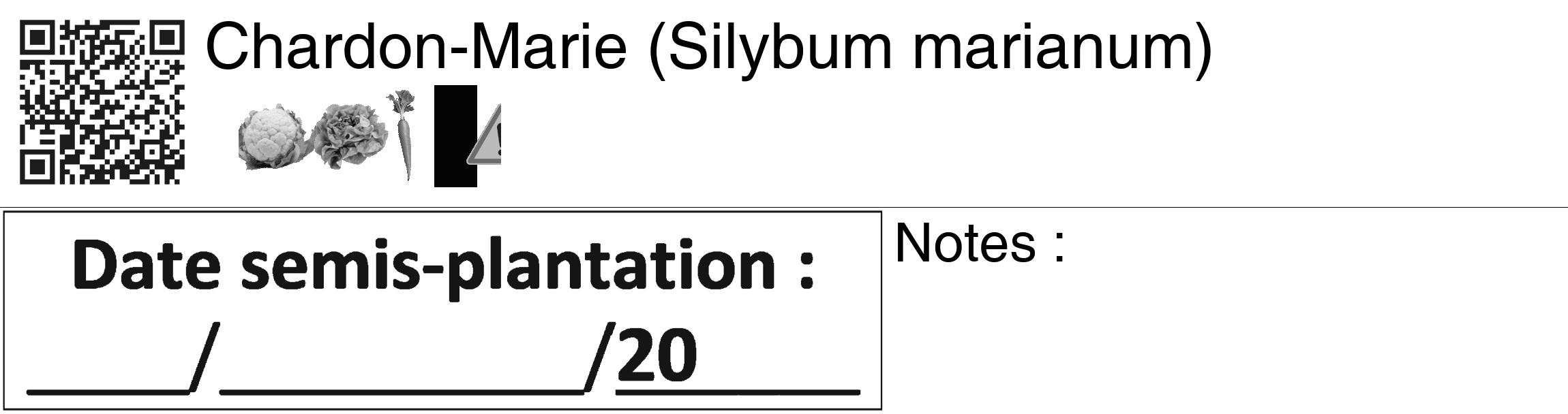 Étiquette de : Silybum marianum - format c - style noire60_basiquegrrvhel avec qrcode et comestibilité simplifiée