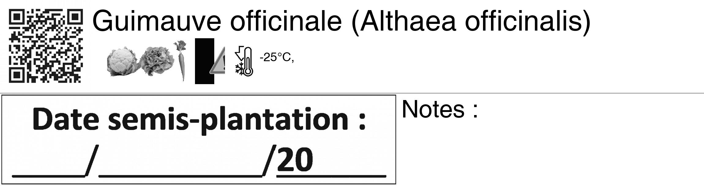 Étiquette de : Althaea officinalis - format c - style noire60_basiquegrrvhel avec qrcode et comestibilité simplifiée