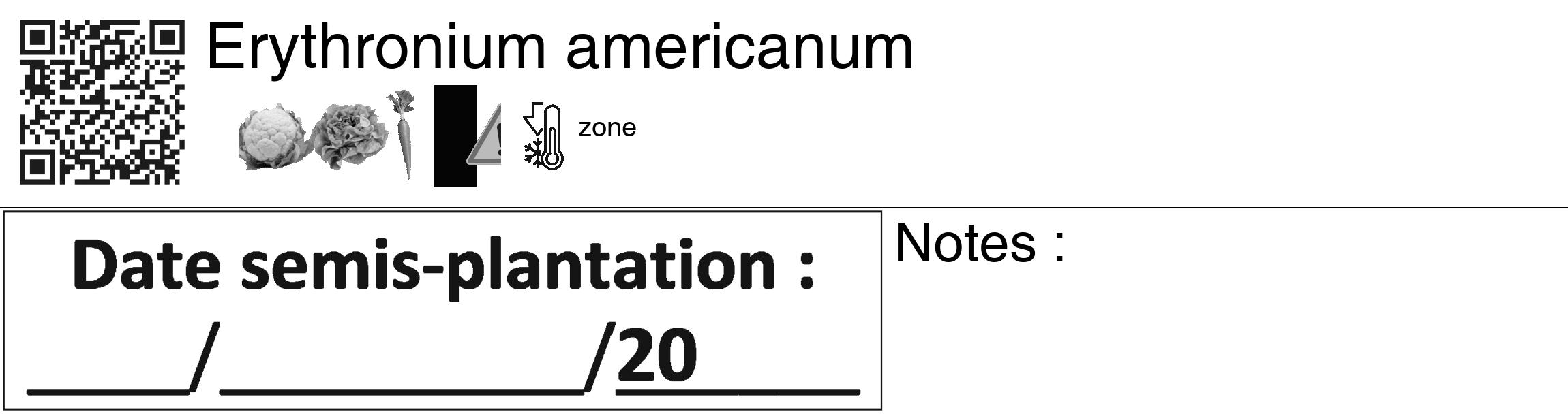 Étiquette de : Erythronium americanum - format c - style noire60_basiquegrrvhel avec qrcode et comestibilité simplifiée