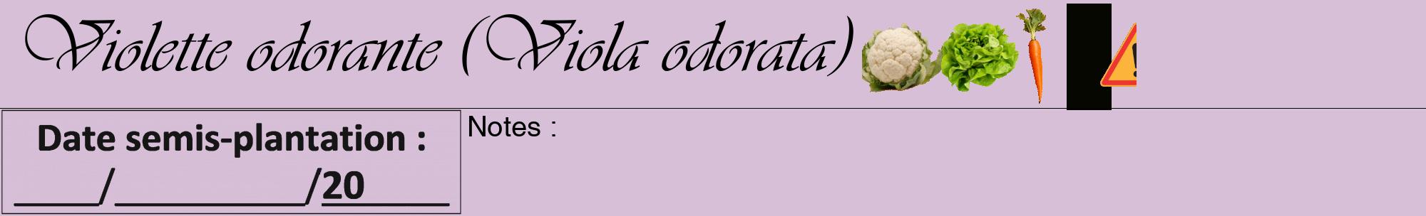 Étiquette de : Viola odorata - format a - style noire54viv avec comestibilité simplifiée