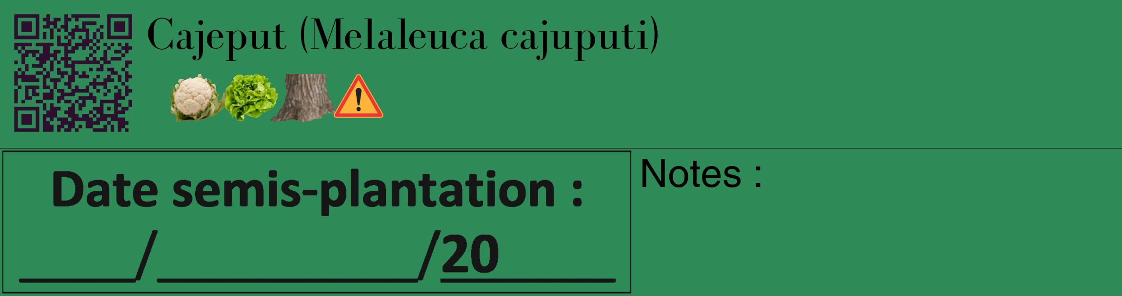 Étiquette de : Melaleuca cajuputi - format c - style noire11_basique_basiquebod avec qrcode et comestibilité simplifiée